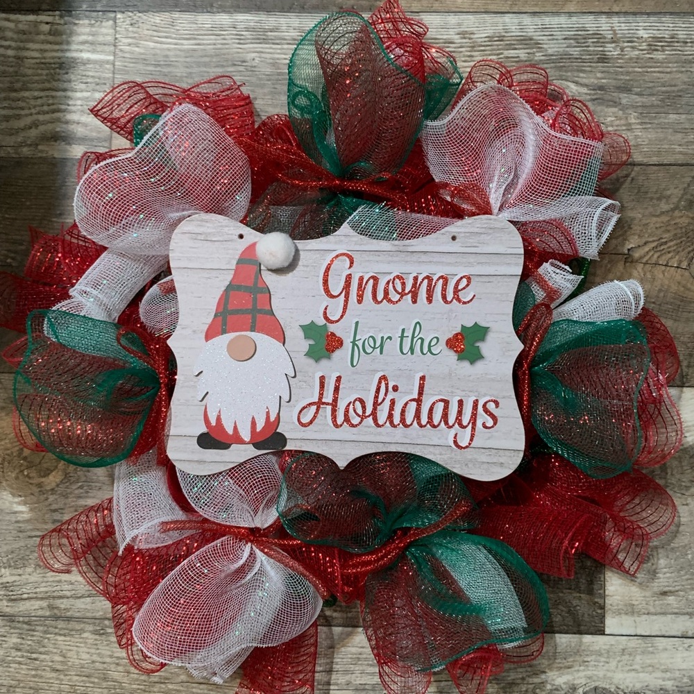 Red, green and white beautiful Christmas wreath handmade for indoor/outdoor use.